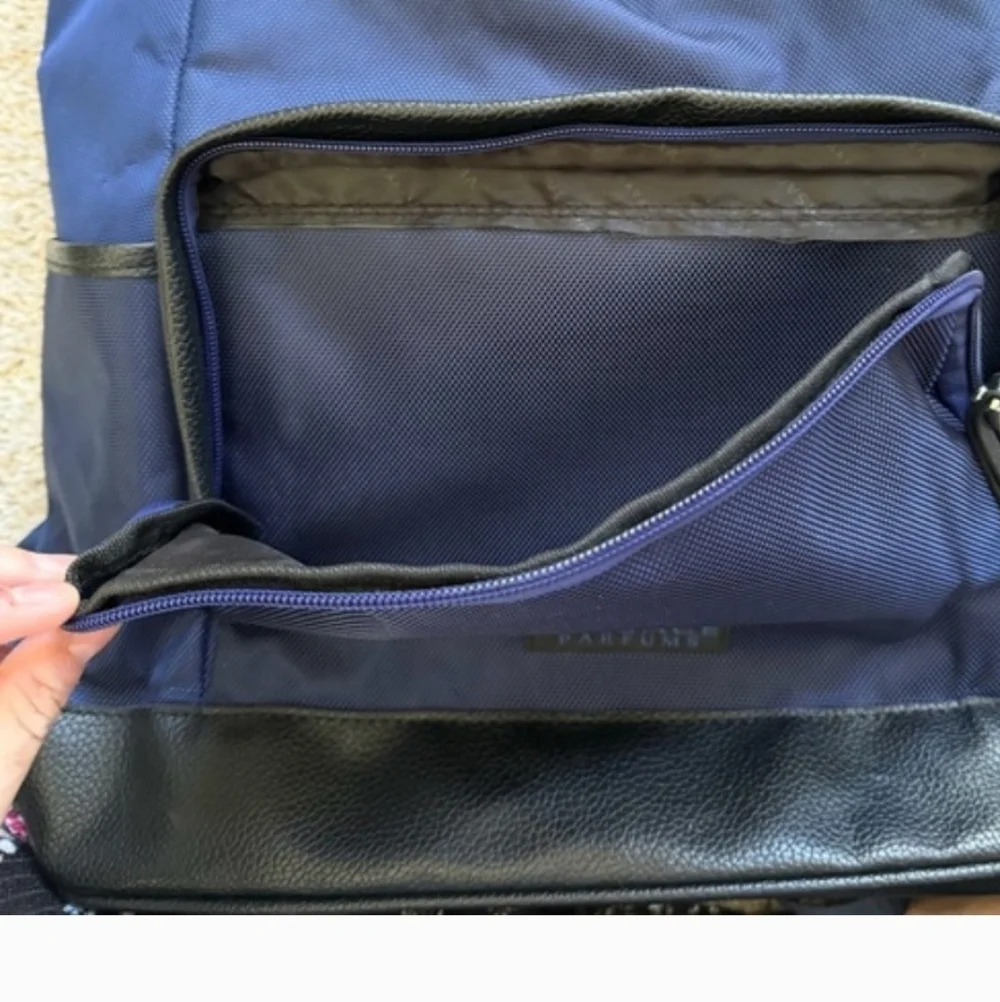 Versace Navy and Black Drawstring Backpack with Front Zip Pocket